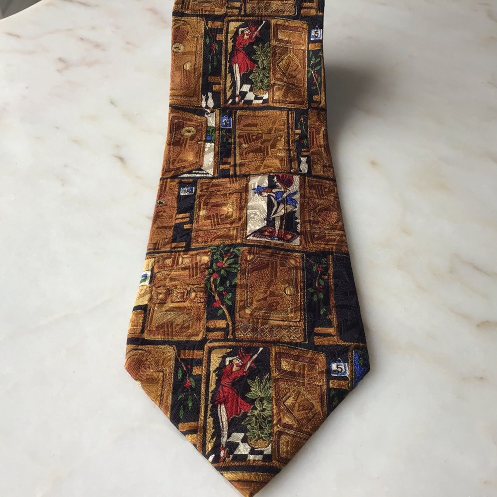 Vintage Sazari Burlesque Pin Up Print Silk necktie